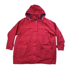 Vtg Hunters Run Jacket Women's Size 1X Red Hooded Rain Water Resistant Coat